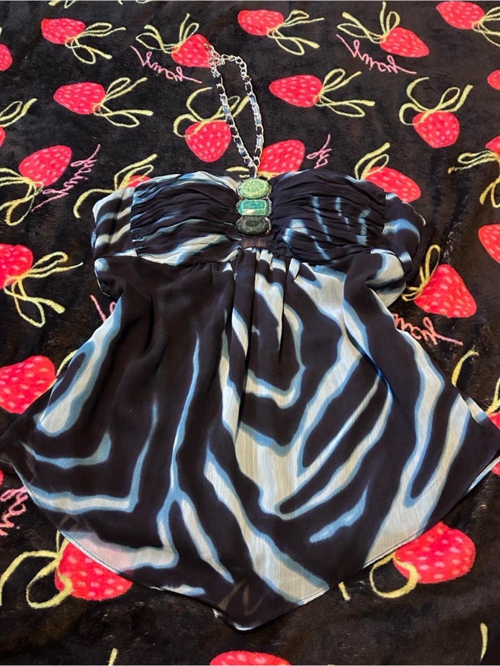 Marineblu Navy Zebra Print Halter Top with Light Blue and white Abstract Print